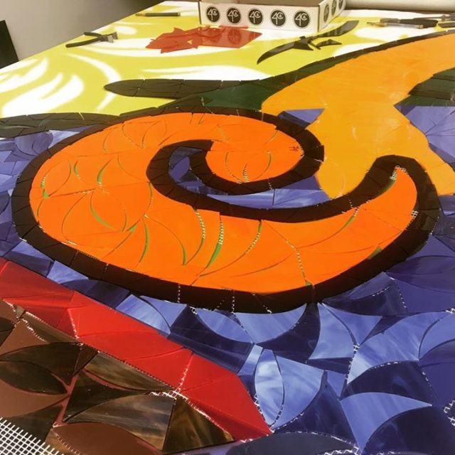 Swirl it up! Mosaic in progress. #mosaic #mosaicart #modsaica #studiolife #fallcolors